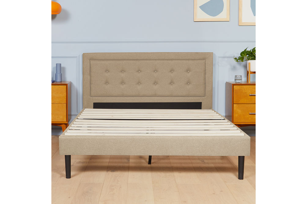 Nectar Queen Upholstered Platform Bed in Linen - Headboard with Frame