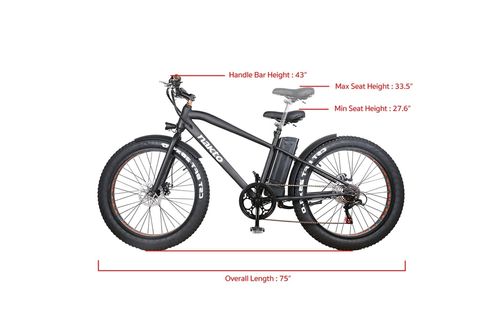 NAKTO 26 Inch Black Cruiser Fat Tire Electric Bike - Specs