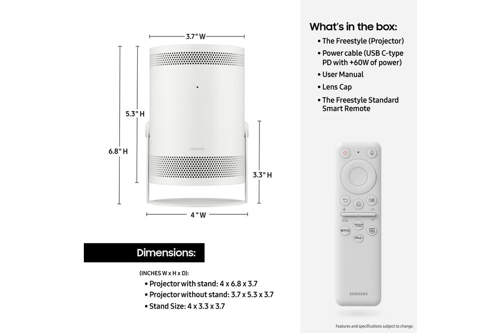 Samsung SP-LSP3BLAXZA The Freestyle Projector - Specs