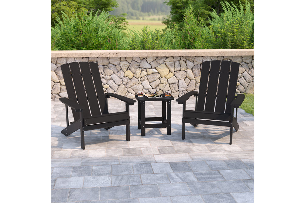 OSC Designs 3-Piece All-Weather Black Adirondack Chairs with Side Table Set - Sample View