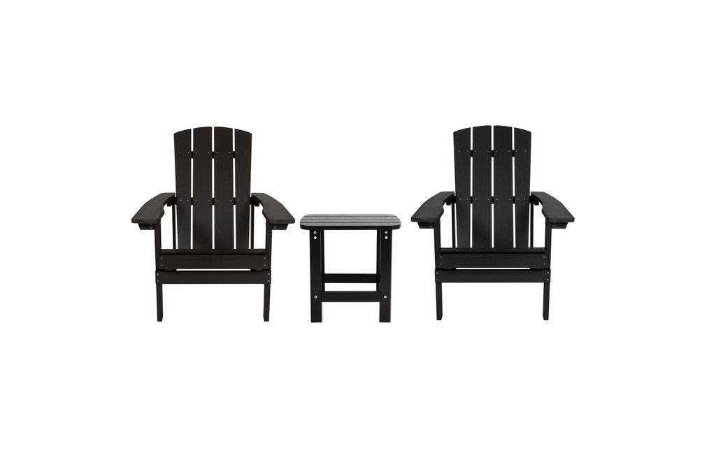 OSC Designs 3-Piece All-Weather Black Adirondack Chairs with Side Table Set