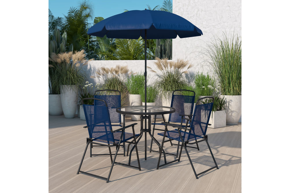 OSC Designs Nantucket 6-Piece Blue Patio Garden Set with Umbrella - Sample View