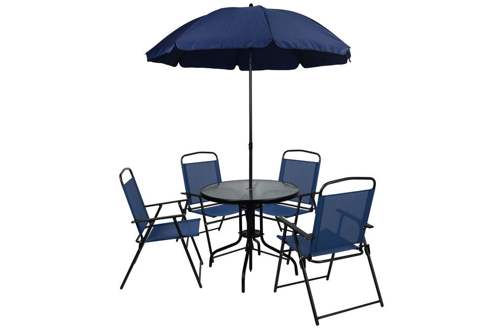 OSC Designs Nantucket 6-Piece Blue Patio Garden Set with Umbrella