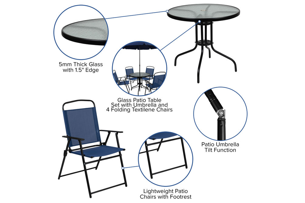 OSC Designs Nantucket 6-Piece Blue Patio Garden Set with Umbrella - Specs