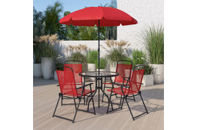 OSC Designs Nantucket 6-Piece Red Patio Garden Set with Umbrella - Sample View