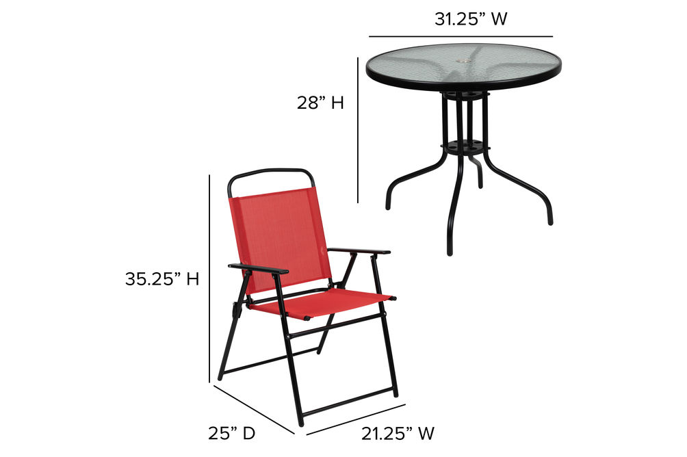 OSC Designs Nantucket 6-Piece Red Patio Garden Set with Umbrella - Dimensions