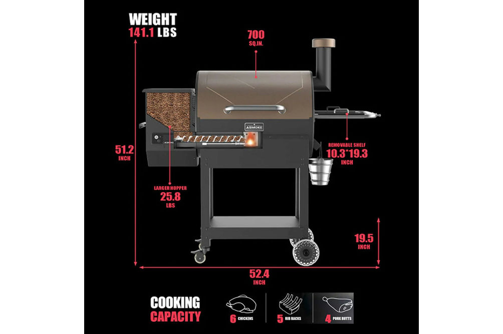 ASMOKE Signature Bronze 8 in 1 Wood Pellet Grill - Specs