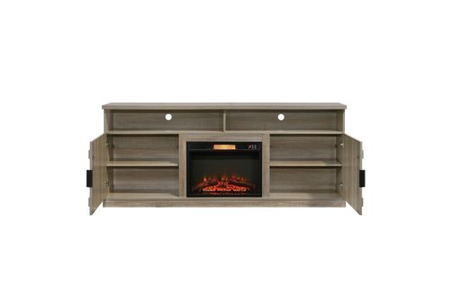 Elements Furniture Hayward 75 Inches TV Stand with Electric Fireplace - Open Cabinet View