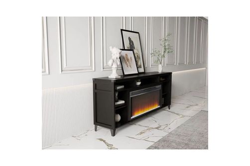 Elements Loyd-Black 75 Inch TV Stand with Electric Fireplace - Side Angle View