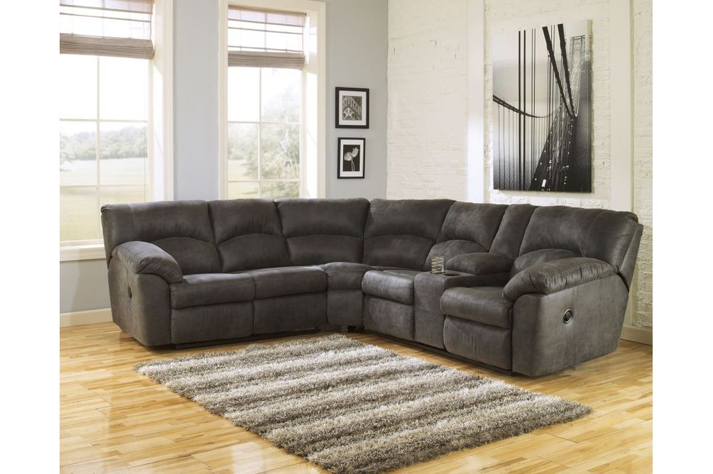 Signature Design by Ashley Tambo-Pewter 2-Piece Manual Reclining Sectional - Closed View