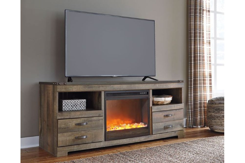 Signature Design by Ashley Trinell 63 Inch TV Stand with Electric Fireplace- Sample Room View