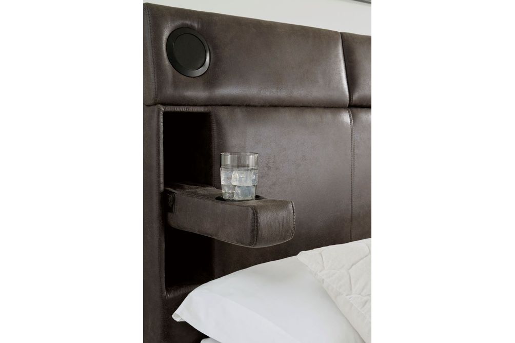 Signature Design by Ashley Mirlenz Queen Storage Bed with Speakers - Cup Holders