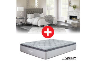 Signature Design by Ashley Vintasso-Gray Queen Upholstered Bed + Augusta Euro Top Mattress