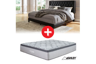 Signature Design by Ashley Vintasso-Black King Upholstered Bed + Augusta Euro Top Mattress