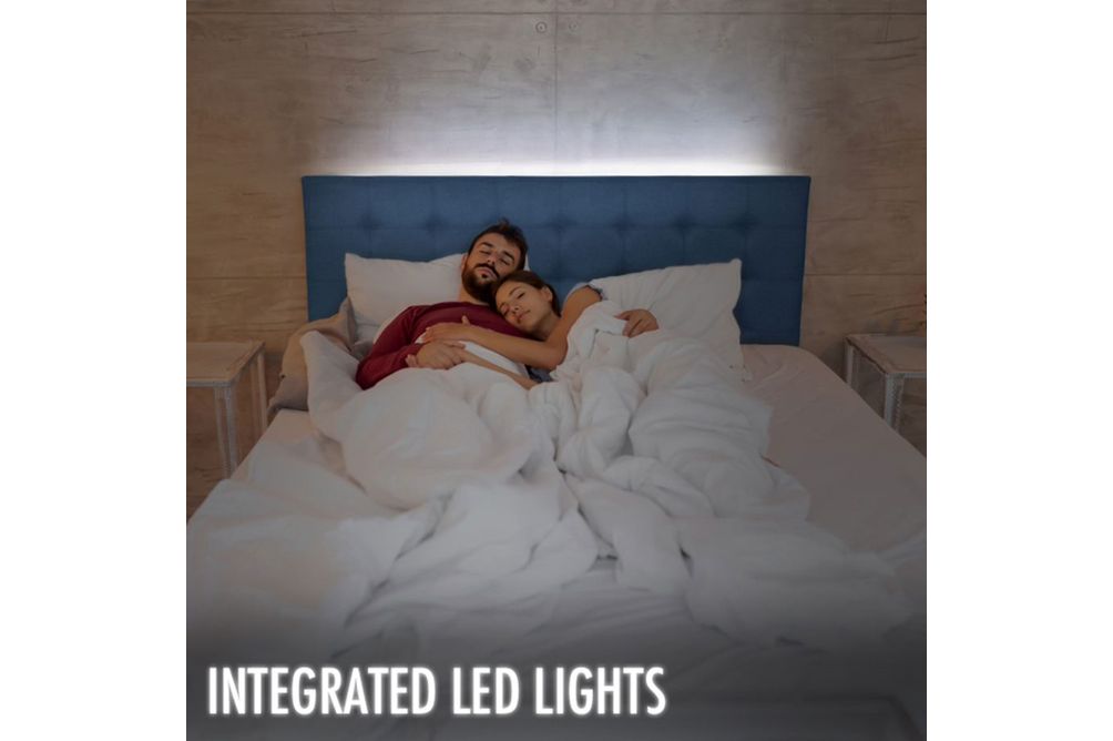 Living Essentials Madison Upholstered Queen Bed - Blue - LED Backlighting