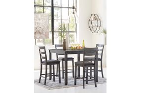 Signature Design by Ashley Bridson Counter Height Dining Table and Bar Stools Gray - Sample Room View