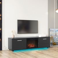 Living Essentials Medford LED 76 Inch Black TV Stand with Fireplace Insert - Sample Room View
