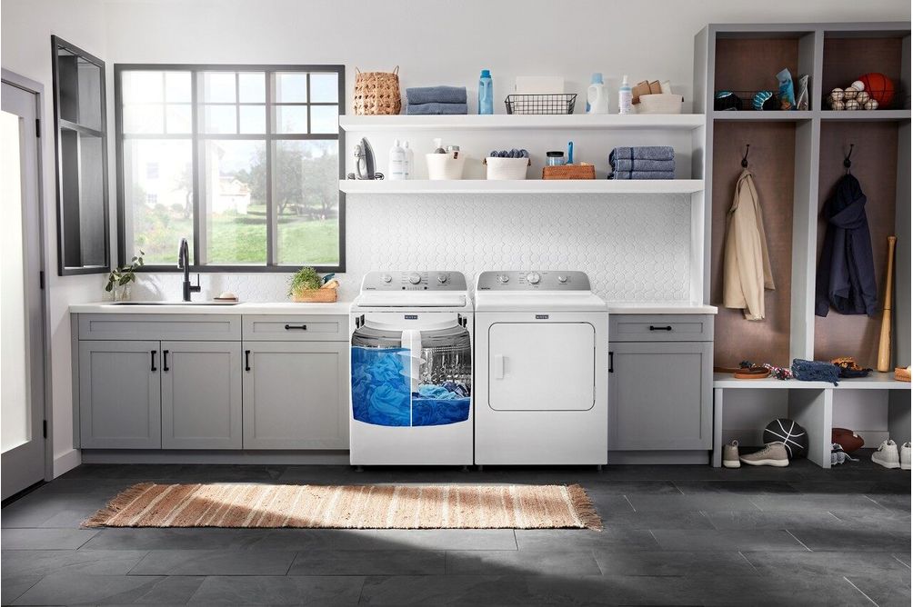 Maytag 4.5 Cu. Ft. Top Load Washer + 7.0 Cu. Ft. Electric Dryer Bundle - Sample Room View