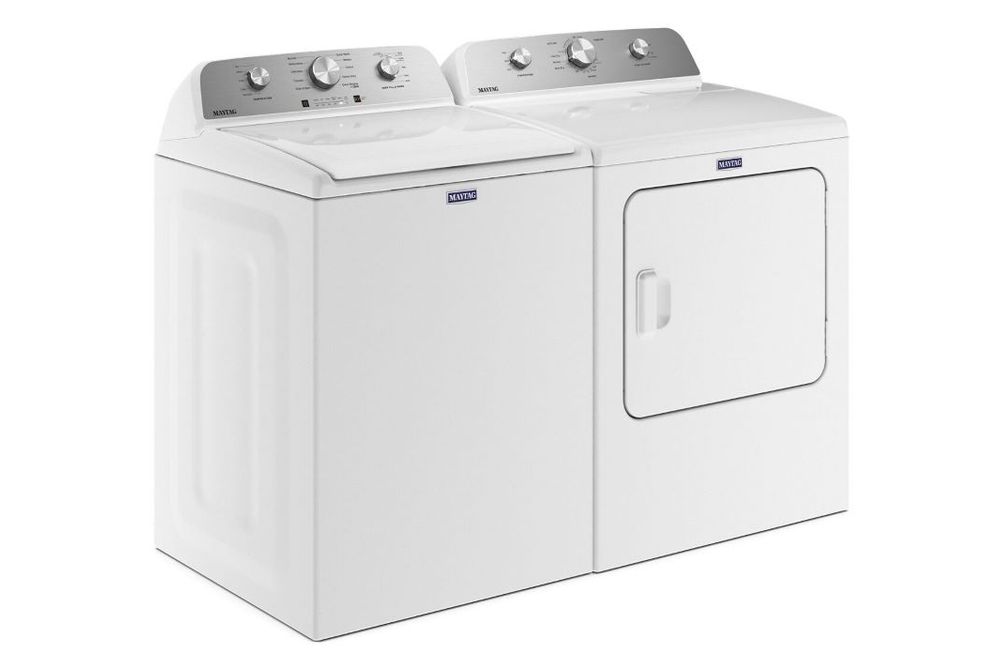 Maytag 4.5 Cu. Ft. Top Load Washer + 7.0 Cu. Ft. Gas Dryer Bundle - Side Angle View