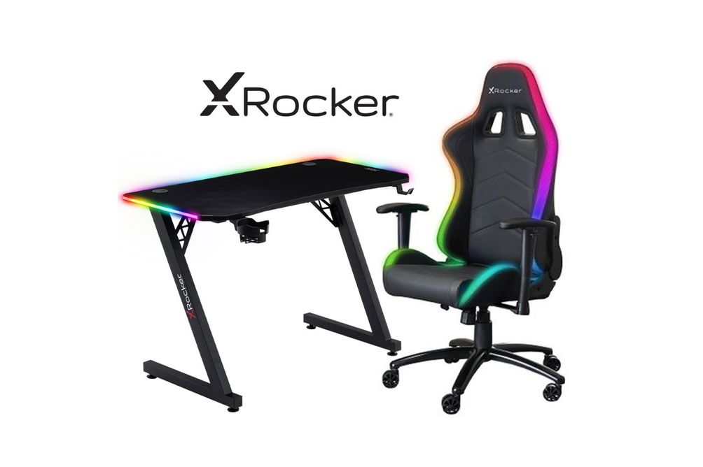 X Rocker Cobra LED Gaming Desk and Thrasher PC Gaming Chair Bundle