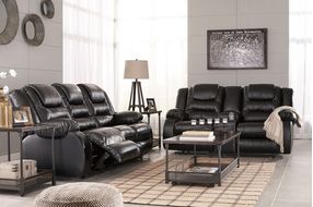 Signature Design by Ashley Vacherie-Black Reclining Sofa and Loveseat - Sample Room View