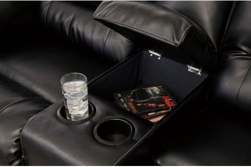 Signature Design by Ashley Vacherie-Black Reclining Sofa and Loveseat - Console with Cup Holders