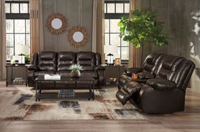 Signature Design by Ashley Vacherie-Chocolate Manual Reclining Sofa and Loveseat - Sample Room View