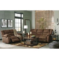 Signature Design by Ashley Tulen-Chocolate Manual Reclining Sofa and Loveseat - Sample Room View