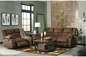 Signature Design by Ashley Tulen-Chocolate Manual Reclining Sofa and Loveseat - Sample Room View