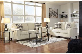 Signature Design by Ashley Abinger-Natural Sofa and Loveseat- Sample Room View