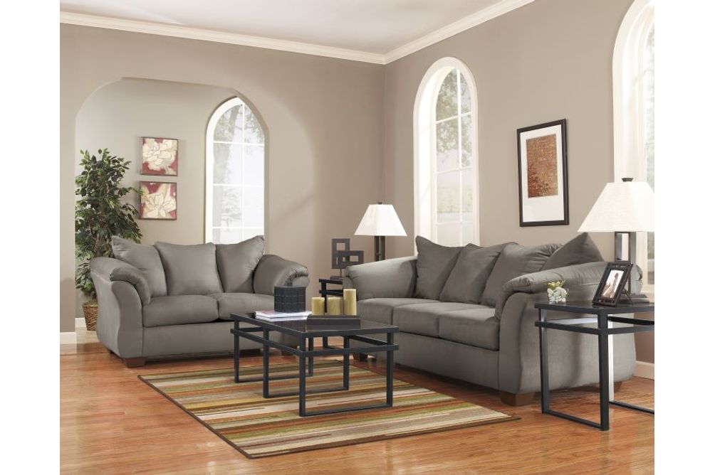 Signature Design by Ashley Darcy-Cobblestone  Sofa and Loveseat - Sample Room View