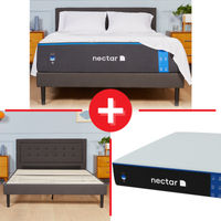 Nectar Classic 4.0 12" Queen Memory Foam Mattress + Queen Grey Upholstered Platform Bed Frame