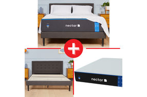 Nectar Classic 4.0 12 Inch King Memory Foam Mattress + King Gray Upholstered Platform Bed Frame