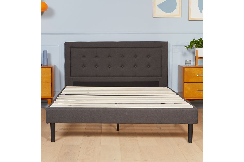 Nectar King Gray Upholstered Platform Bed Frame - Frame with Slats