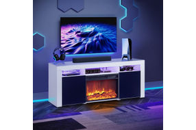 Living Essentials Lenexa LED TV Stand White/Black with Fireplace Insert