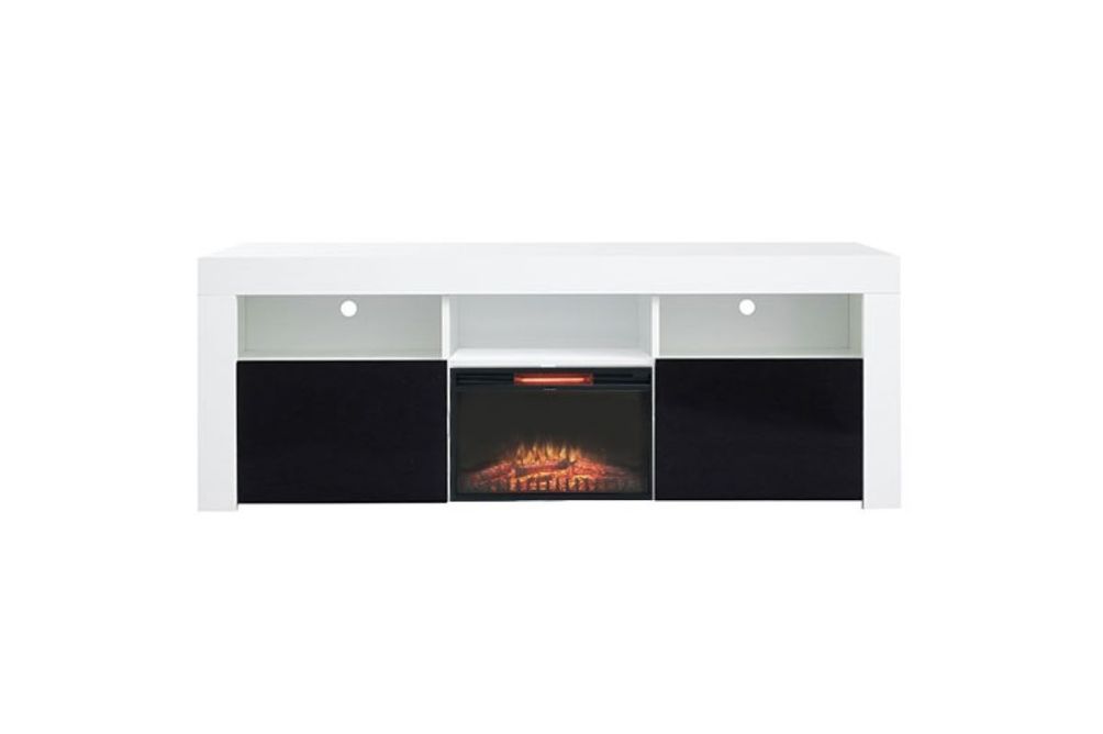 Living Essentials Lenexa LED TV Stand White/Black with Fireplace Insert