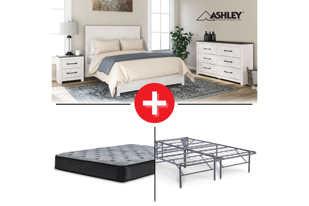 Signature Design by Ashley Gerridan 5-Piece Queen Bedroom Set + Mattress + Bed Frame Bundle 