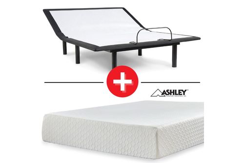 Chime 12 Inch Memory Foam Queen Mattress in a Box + Ashley Adjustable Base