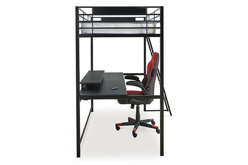 Signature Design by Ashley Broshard Twin Loft Bed with Mattress + Gaming Desk Chair - Side View