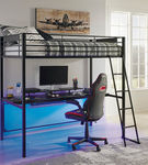 Signature Design by Ashley Broshard Twin Loft Bed with Mattress + Gaming Desk Chair - LED Light View