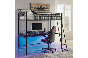 Signature Design by Ashley Broshard Twin Loft Bed with Mattress + Gaming Desk Chair - LED Light View