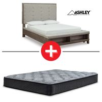 Signature Design by Ashley Hallanden Queen Upholstered Bed + Queen Mattress Comfort Plus