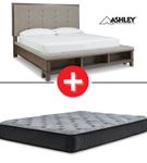 Signature Design by Ashley Hallanden King Upholstered Panel Bed with Storage + King Mattress Comfort Plus 