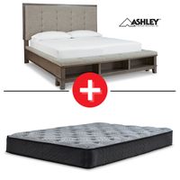 Signature Design by Ashley Hallanden King Upholstered Panel Bed with Storage + King Mattress Comfort Plus 