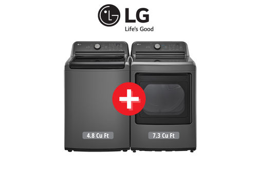 Lavadora de Carga Superior LG de 4.1 pies cúbicos + Secadora Eléctrica de 7.3 pies cúbicos - Gris Monocromo