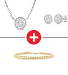 1/2 Ctw 14K White Gold Round Cut Diamond Bezel Earring and Necklace Set + 10K Yellow Gold Bracelet 7.25