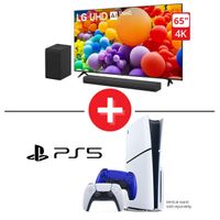 Sony PlayStation 5 Slim Disc 1TB Bundle + LG 65" Smart TV and Soundbar Bundle