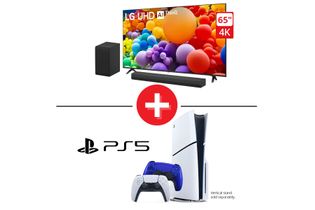 Sony PlayStation 5 Slim Disc 1TB Bundle + LG 65" Smart TV and Soundbar Bundle