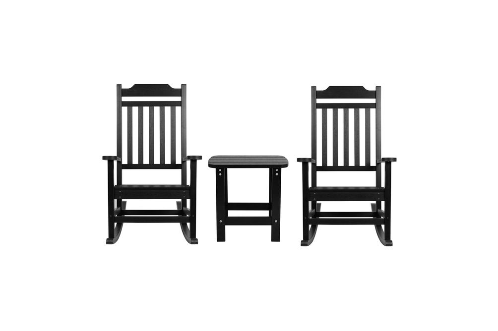 OSC Designs - All Weather Rocking Chairs with Side Table (pair) - Black