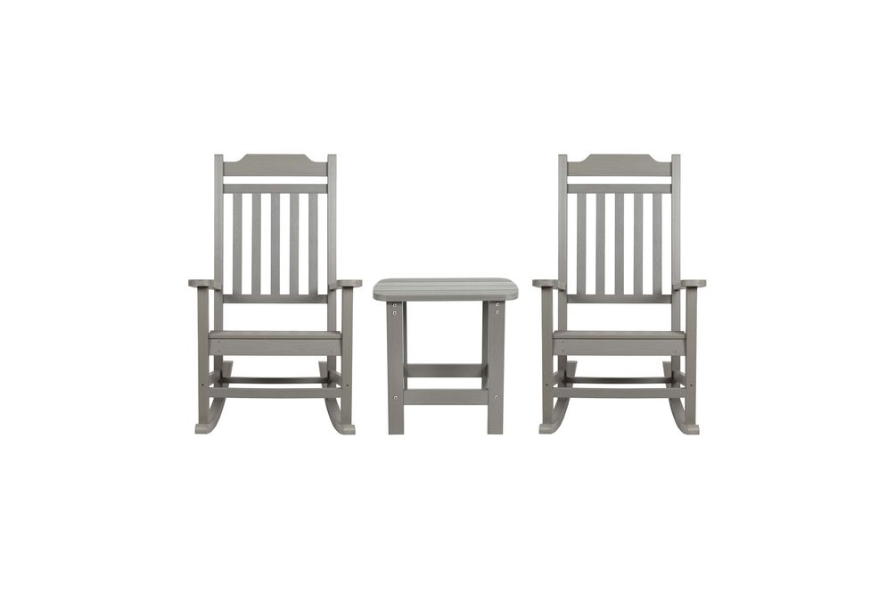 OSC Designs - All Weather Rocking Chairs with Side Table (pair) - Gray